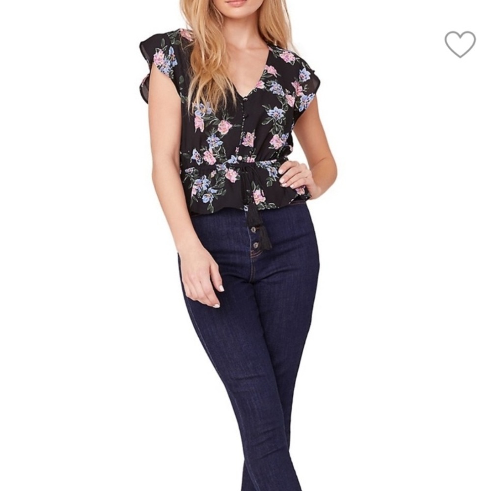 BB Dakota Black Floral Bloom Blouse Size XS